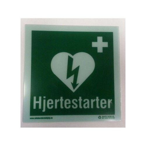 Hjertestarterskilt 15x15cm Flouriserende