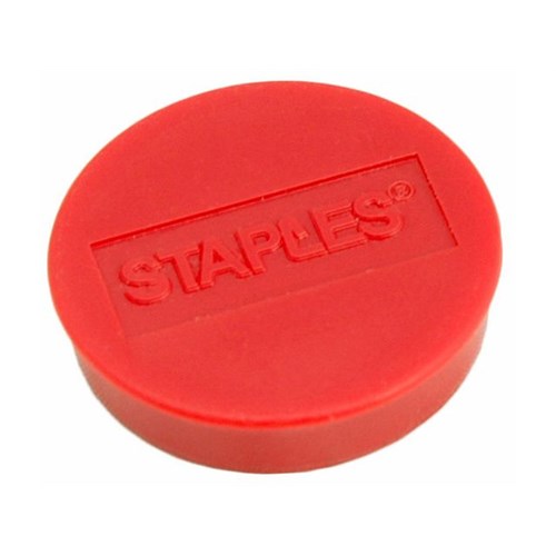 Staples Rund magnet, 10 mm, rød, bærer opptil 4 ark, 10-pakning, boks 10 stk