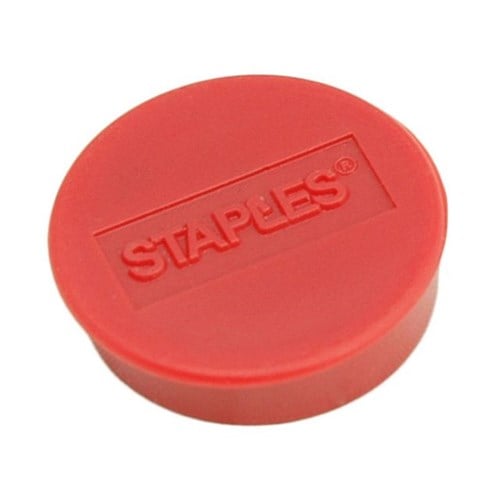 Staples Rund magnet, 25 mm, rød, bærer opptil 8 ark, 10-pakning, boks 10 stk