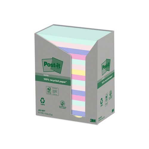 Notatblokk POST-IT 76x127 Resirkulert Farger (16)