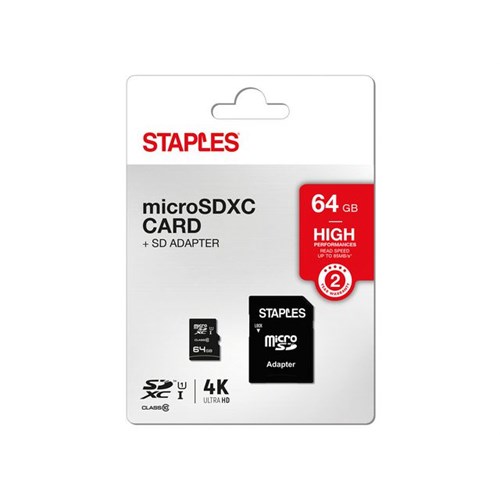 Staples Relay microSDXC på 64 GB med SD-adapter, stk