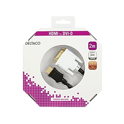 Kabel DELTACO HDMI/DVI M/M 2m sort