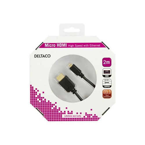 Kabel DELTACO HDMI/HDMI-Micro 2m Sort