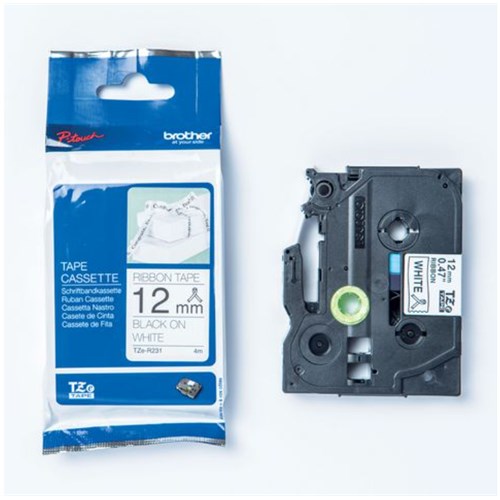 Tape BROTHER TZE-R231 12mmx4m Sort/Hvit