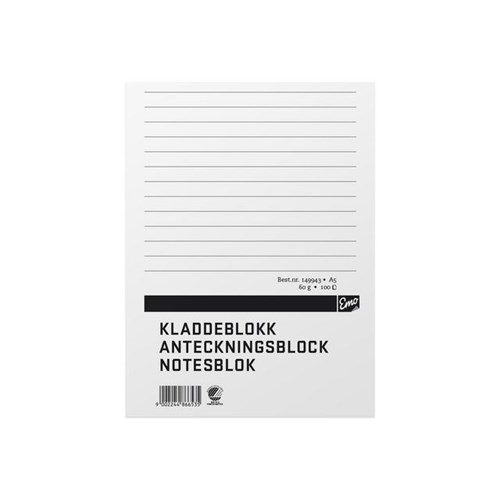 Kladdeblokk EMO A5 60g 100s Linjert