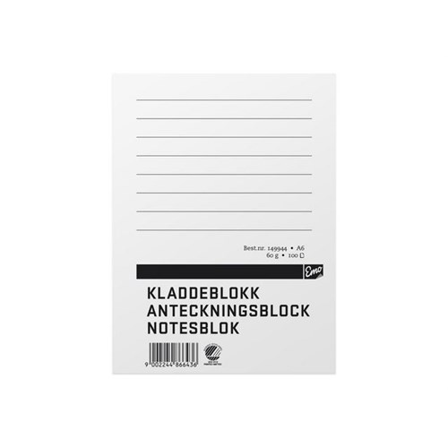Kladdeblokk EMO A6 60g 100 blad linjer