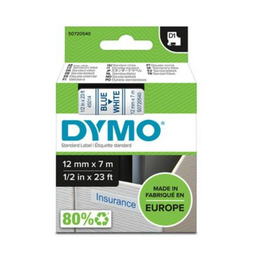 Tape DYMO D1 12mm x 7m blå/hvit