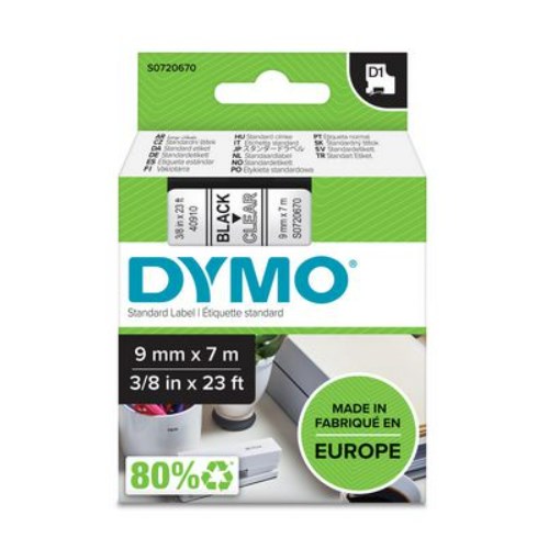 Tape DYMO D1 9mmx7m Sort/Klar