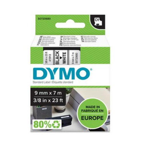 Tape DYMO D1 9mm x 7m sort/hvit