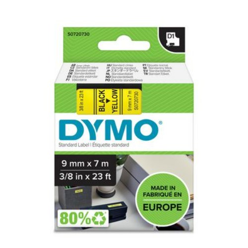 Tape DYMO D1 9mmx7m Sort/Gul