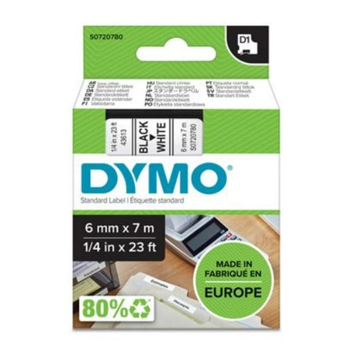 Tape DYMO D1 6mmx7m Sort/Hvit