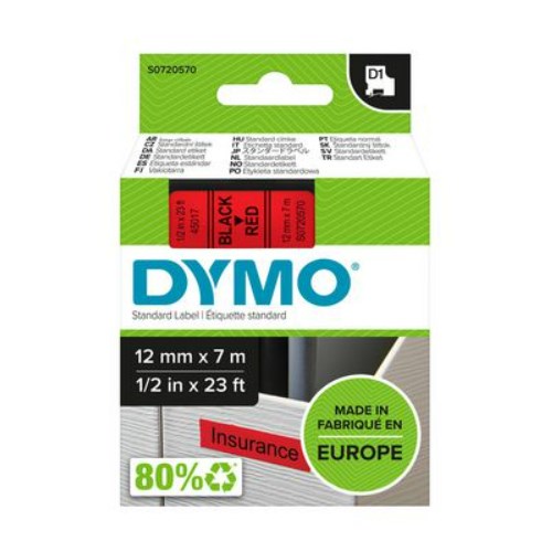 Tape DYMO D1 12mmx7m Sort/Rød