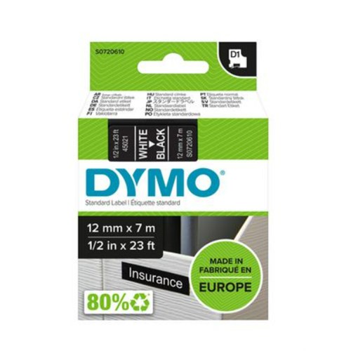 Tape DYMO D1 12mm x 7m hvit/sort
