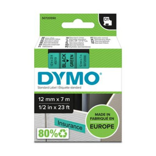 Tape DYMO D1 12mm x 7m sort/grønn