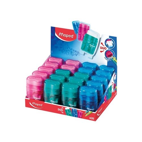 Blyantspisser- og Viskelær MAPED 2-hull m/Lokk