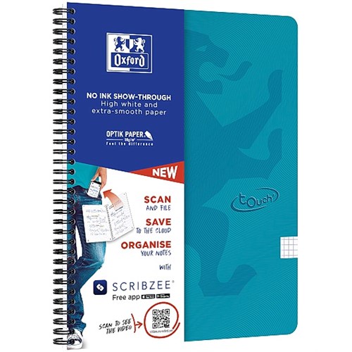 Oxford Notatbok, Touch A4+, 90 g/m², 70 ark / 140 sider, ruter, turkis, SCRIBZEE®-kompatibel, stk