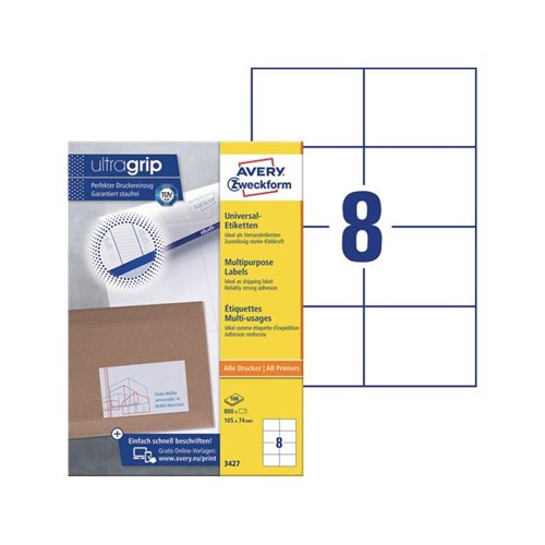Etikett AVERY Ultragrip 105x74mm (800merker pr. pk.)