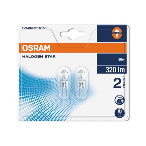Lyspære OSRAM Halogen 20W 12V G4 (2pk)