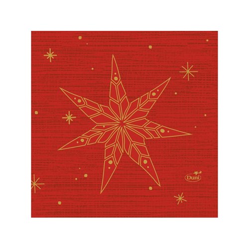Duni Serviett, 3-lags, 24 x 24 cm, Star rød, fp med 50 stk