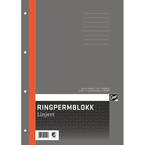 Ringpermblokk EMO A4 70g 80bl linjer