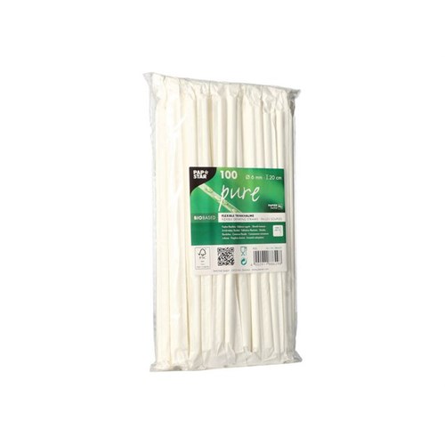 Sugerør PAPSTAR papir enkeltpk. 20cm m/bøy (100)