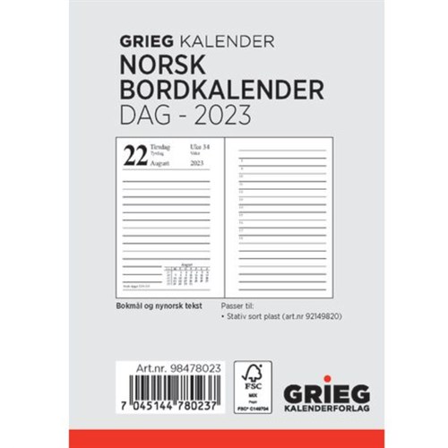 Bordkalender Grieg 2023 Norsk