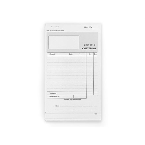 Kvitteringsblokk EMO 10,2x15 2ex selvkopi