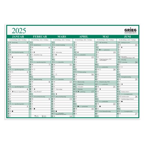Platekalender GRIEG A4 2025 Enkel