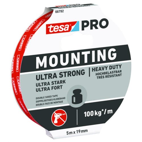 Monteringstape TESA Dobbeltsidig 66792 Ultra Strong 19mmx5m Hvit