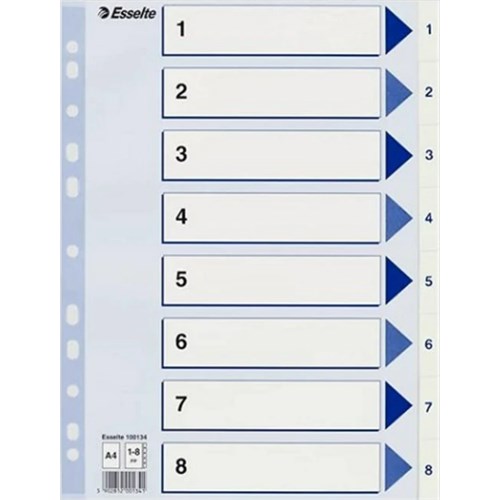 Register ESSELTE A4 plast 1-8 Blå/Hvit