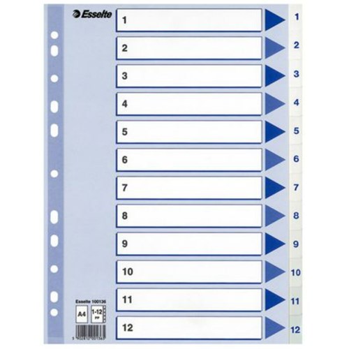 Register Esselte Plast A4 1-12 Blå/Hvit