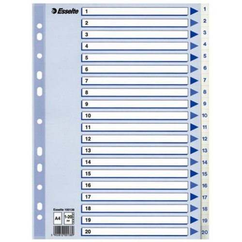 Register ESSELTE A4 plast 1-20 Blå/Hvit