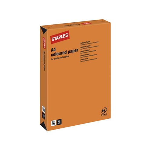 Staples Kopipapir, A4, 210 x 297 mm, 80 g/m², orange, bunt med 500 ark