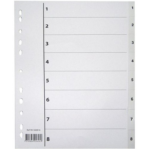 Register A4 PP 1-8 m/indeksark Hvit