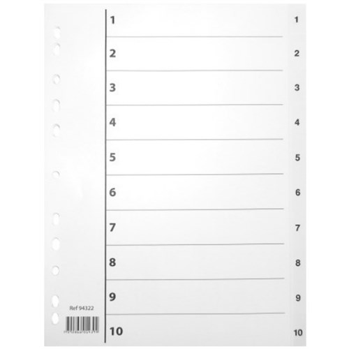 Register A4 PP 1-10 m/indeksark Hvit