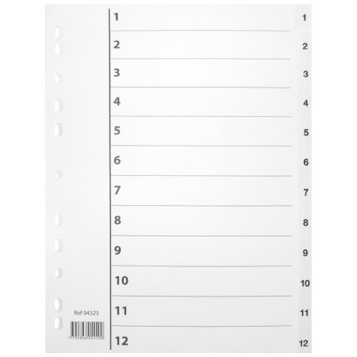 Register A4 PP 1-12 m/indeksark Hvit