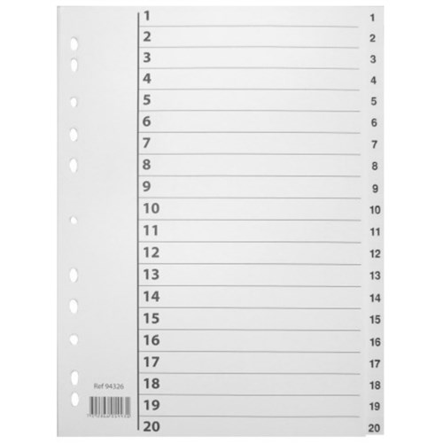 Register A4 PP 1-20 m/indeksark Hvit
