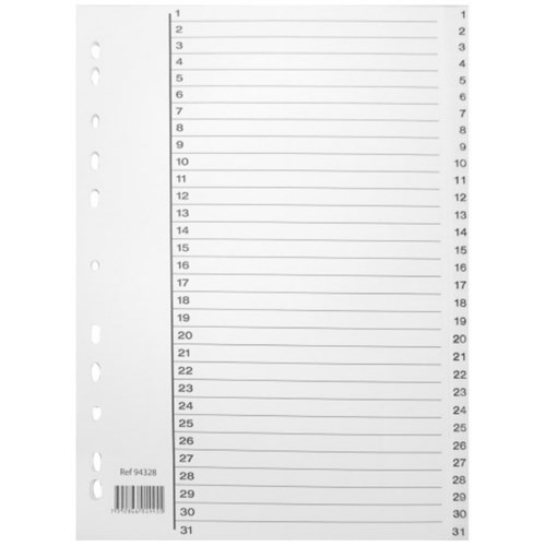 Register A4 PP 1-31 m/indeksark Hvit