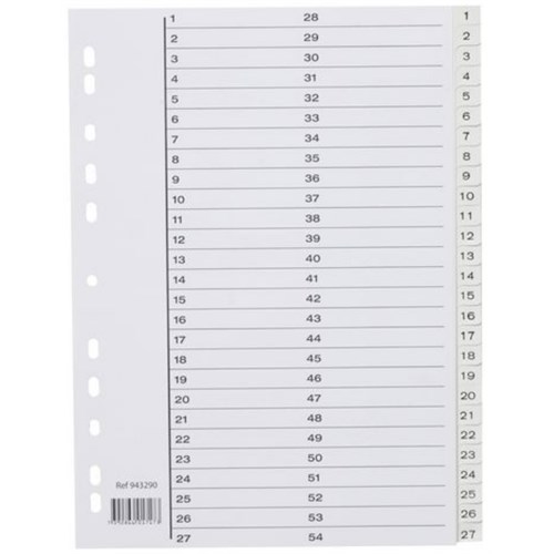 Register A4 PP 1-54 m/indeksark Hvit